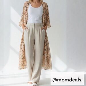 LulaRoe Maxi Sheer Duster Open Front Shirley Lightweight Retro Neutral M 10-12